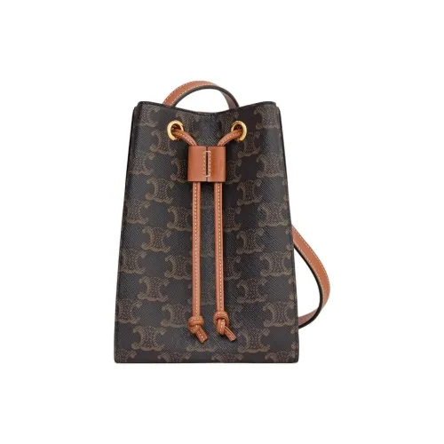 CELINE TRIOMPHE CANVAS Панельная Телячья Кожа Комбинированная Сумка через плечо Сумка на плечо Экстра мини Женская Коричневая