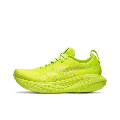 Asics Гель Nimbus 25 Устойчивый к истиранию Дышащий Низкий Топ Марафон Беговые кроссовки Мужской Неоновый зеленый