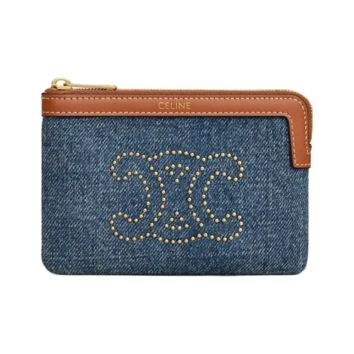 CELINE Triomphe Деним с коровьей кожей монета и держатель для карт женский синий
