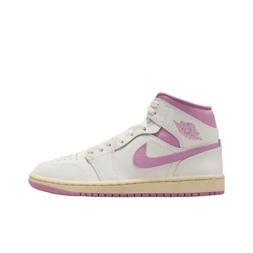 Jordan Air Jordan 1 Нижняя юбка Устойчивая к истиранию MID Топ Винтажные баскетбольные кроссовки Женские Белый Фиолетовый