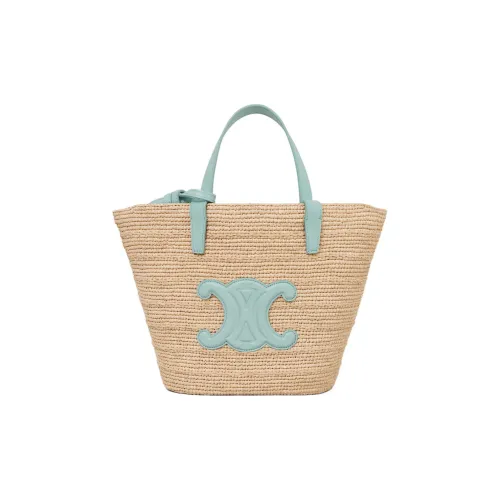 CELINE Рафия Волокно Телячья Кожа Сумка через плечо Сумка Женская Зеленый Естественный