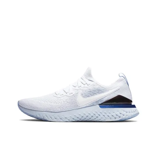Nike Epic React Flyknit 2 Non Slip Легкий Низкий Топ Повседневные Беговые Кроссовки Мужские Синий Белый Удобные