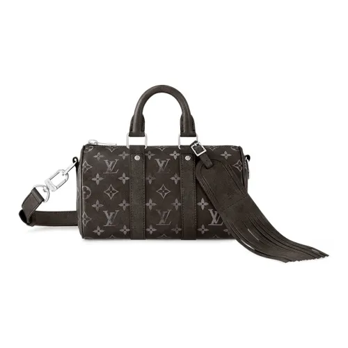 LOUIS VUITTON Keepall Монограмма Матовая Коровья Кожа Одно Плечо Через Плечо Сумка Путешественная Сумка Мужская Черная