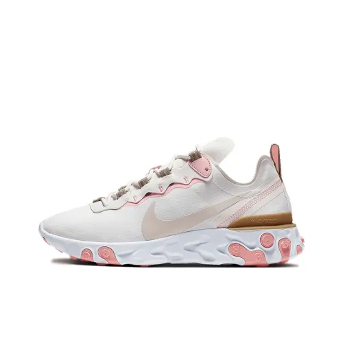 Nike React Element 55 Non Slip Легкий Низкий Топ Повседневные Беговые кроссовки Женские Белые Розовые