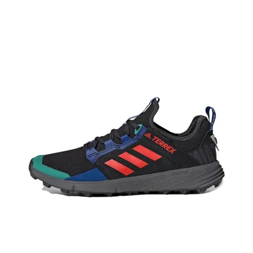 adidas Terrex Agravic Shock Absorbers Slip-Resistant Low-Top Marathon Running Shoes Men's Blue Green adidas Terrex Agravic Shock Absorbers Низкий топ Марафон Беговые кроссовки Мужские Синий Зеленый