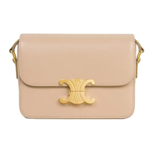 CELINE Teen Triomphe Блестящая сумка через плечо из коровьей кожи сумка на плечо обычная женская бежевого цвета