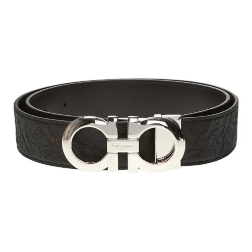 FERRAGAMO Логотип Sign Телячья кожа Кожаные ремни Мужской Черный Ширина 3,5CM