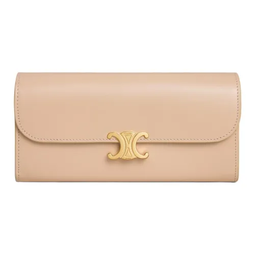 CELINE Triomphe Яркий Телячья кожа Кошелек Большой Женские Бежевый