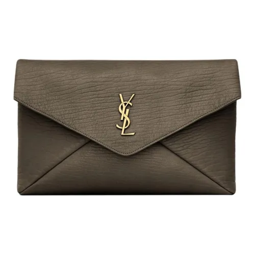 SAINT LAURENT Lambskin Envelope Clutch Large Women's Musk Light