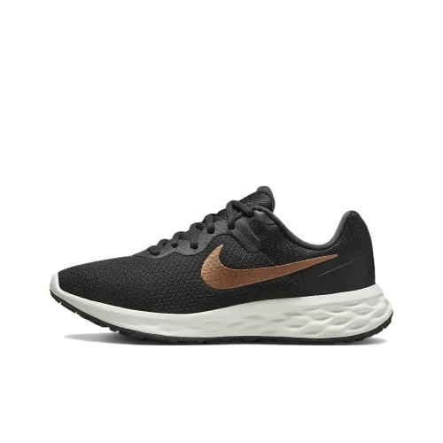 Nike REVOLUTION 6 Low Топ Повседневный Городской Коммутирование Беговые кроссовки Женские Черный золотой Переработанный материал