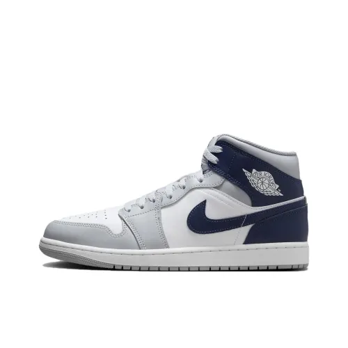 Jordan Air Jordan 1 Винтажные баскетбольные кроссовки MID Топ Белый/Волчий серый/Полночь Морской синий Мужской