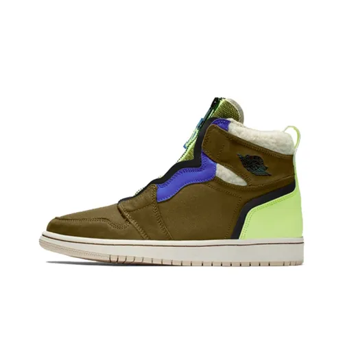 Jordan Air Jordan 1 High ZIP UP Амортизаторы Нижняя юбка Резистентный Высокий Топ Винтажные баскетбольные кроссовки Женские Оливково-зеленый