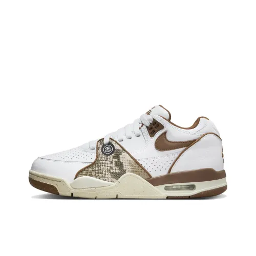 Stussy x Nike Air Pilot 89 'Белый и Pecan' Устойчивый к истиранию Низкий Топ Винтажные Баскетбольные Кроссовки Унисекс Белый-Коричневый