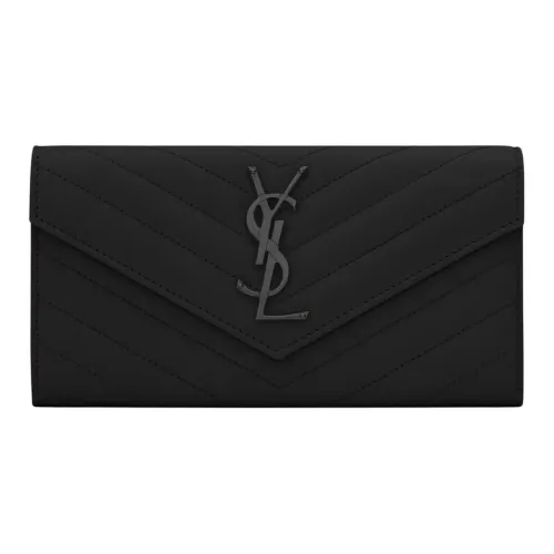 SAINT LAURENT Cassandre Кожа Конверт Кошелек Большой Женские Черный