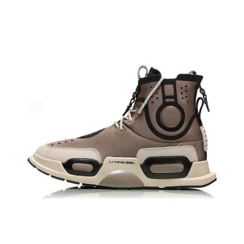 LiNing Rekindled Shock Absorbers Slip-Resistant Abrasion-Resistant High Top Винтажные баскетбольные кроссовки Мужские Коричневые
