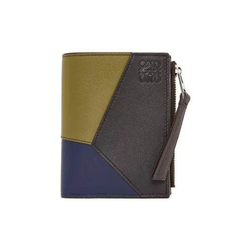 LOEWE Пазл Телячья кожа Кошелек Мужской Новый Оливковый Темно-кофейный