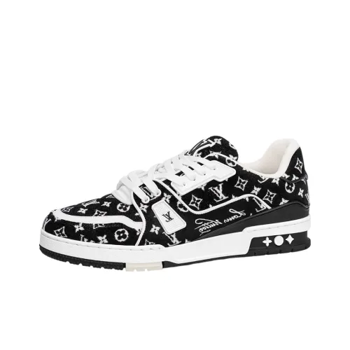 LOUIS VUITTON Тренер Low Топ Стильные Скейтбординги Унисекс Черный Белый