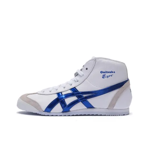 Onitsuka Tiger Mexico Mid Runner Износостойкий и Легкий Высокий Топ Беговые кроссовки Унисекс Белый Синий
