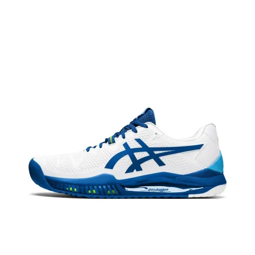 Asics Gel Resolution 8 Глина Устойчивый к абразиву Дышащий Низкий Топ Теннисные Кроссовки Белый Синий