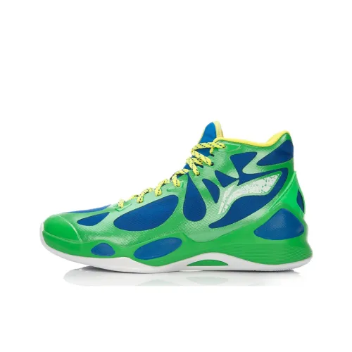 LiNing SONIC 4 Противоскользящие Устойчивые к износу Амортизация Дышащие Высокие Баскетбольные Кроссовки Унисекс Синие Зеленые