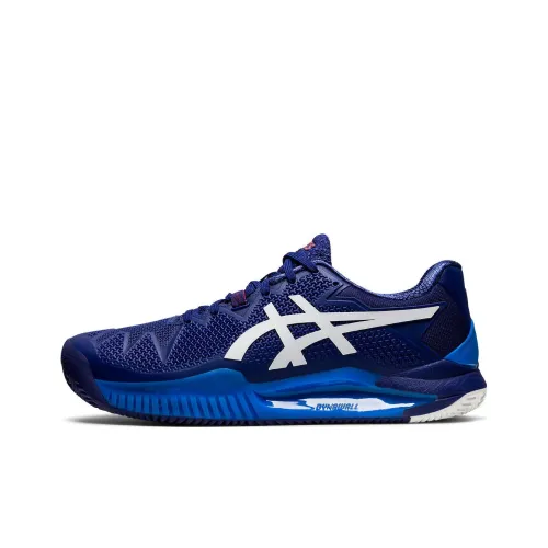 Asics Gel Resolution 8 Глина Устойчивый к абразиву Дышащий Низкий Топ Кроссовки для тенниса Синий Белый