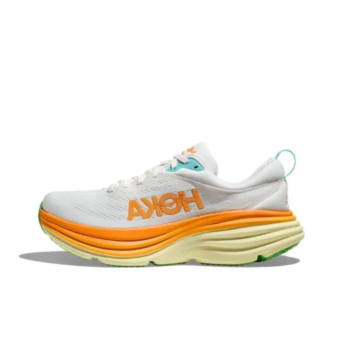 HOKA ONE ONE Bondi 8 Амортизирующие беговые кроссовки с низким верхом устойчивые к истиранию мужские белые и оранжевые