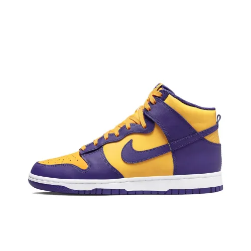 Nike Dunk Lakers Slip-resistant Abrasion-resistant High Top Skateboard Shoes Unisex Purple Yellow