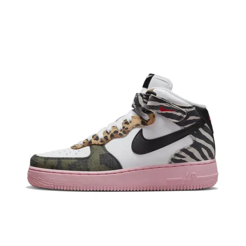 Nike Air Force 1 'ANIMAL INSTINCT' Slip-resistant Abrasion-resistant MID Скейтбординг Топ Кроссовки Женские Белые Черные Зеленые