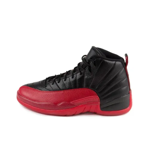 Jordan Air Джордан 12 Противоскользящие Устойчивые к износу Высокие Топы Винтажные Баскетбольные Кроссовки Мужские Красный Черный