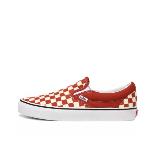 Vans Slip On Series Шахматный узор Классический Низкий Топ Скейтборд Кроссовки Унисекс Белый Красный