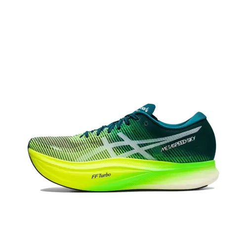 Asics Metaspeed Sky+ Low Топ Карбоновая плита Беговые кроссовки Унисекс Желтый зеленый