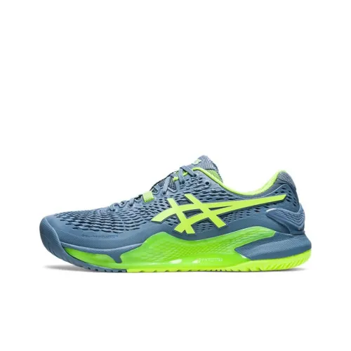 Asics Gel Resolution 9 Low Топ Теннисные Кроссовки Синие Зеленые