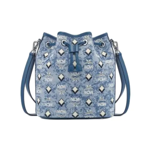 MCM Vintage Monogram Жаккардовая ткань с коровьей кожей Портативная сумка через плечо сумка на плечо средняя женская синяя