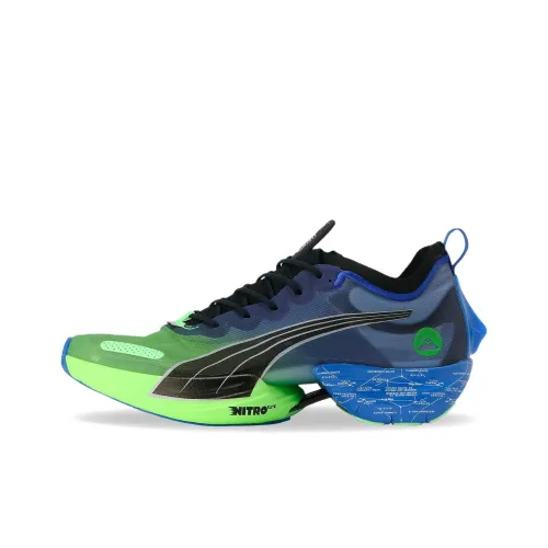 PUMA Fast R Nitro Elite Slip-Resistant Abrasion-Resistant Breathable Low-Top Running Shoes Men's Blue Green PUMA Fast R Nitro Elite Противоскользящие Устойчивые к истиранию Дышащие Низкие Беговые Кроссовки Мужские Синий Зеленый
