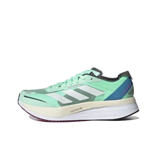 Adidas Adizero Boston 11 Low Топ Карбоновая плита Тренировки Для бега на длинные дистанции Обувь Унисекс Зеленый Белый