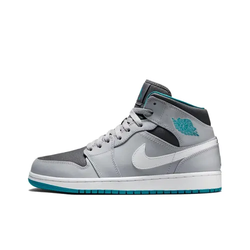 Jordan Air Jordan 1 MID 'Волк GREY Тропический Бирюзовый' Амортизация High Топ Винтажные баскетбольные кроссовки Мужской Серый