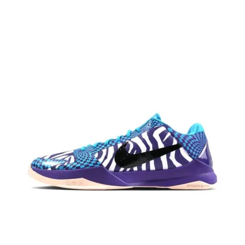 Nike Zoom Kobe 5 Амортизаторы Шок Устойчивость к Сцеплению Устойчивость к Износу Низкий Топ Баскетбольные Кроссовки Мужские Белый Фиолетовый