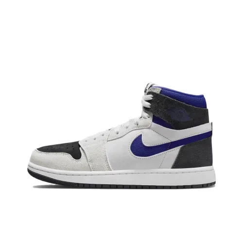 Jordan Air Jordan 1 Zoom CMFT 2 Устойчивый к истиранию Высокий Топ Винтажные Баскетбольные Кроссовки Унисекс Белый Серый Синий