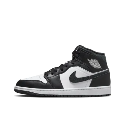 Jordan Air Jordan 1 MID SE 'Панда Слон' MID Топ Винтажные баскетбольные кроссовки Мужской Черный белый