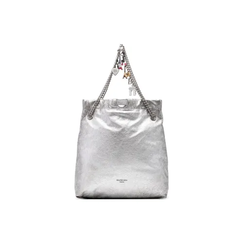 Balenciaga Crush Телячья кожа Trash Сумки Сумка через плечо Сумка среднего размера Women's Silver