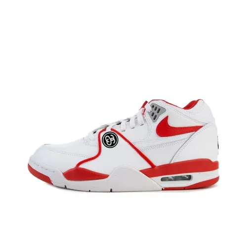 Stüssy x Nike Air Pilot 89 Шокаблоки Противоскользящий MID Топ Винтажные баскетбольные кроссовки Мужской Белый Красный