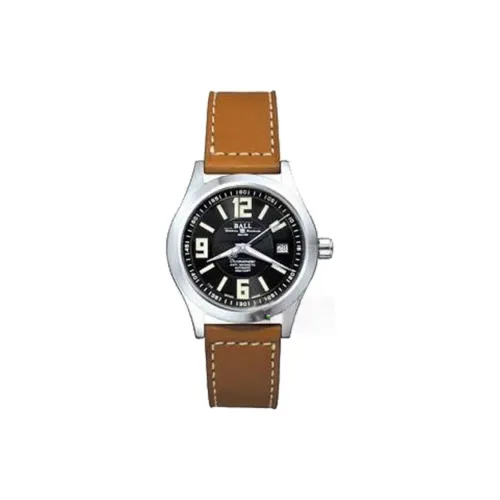 Шар Автоматический Механический Механизм Мужские Часы на запястье 40 мм Черный Циферблат Корпус из Нержавеющей стали Ремешок из Коровьей кожи