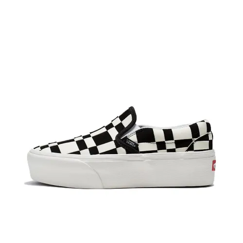 Vans Slip On Series Ткани вязаные Check Классический Stackform Low Топ Кроссовки для скейтбординга Унисекс Белый черный