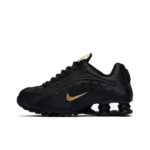 Nike Shox R4 Амортизаторы Slip-resistant Abrasion-resistant Легкий Низкий Топ Беговые кроссовки Женские Черный Золотой
