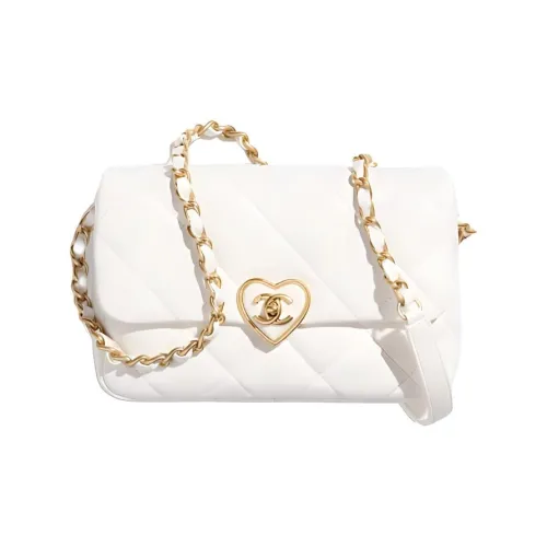 CHANEL Lambskin Flap Bag Crossbody Bag Small Women's White