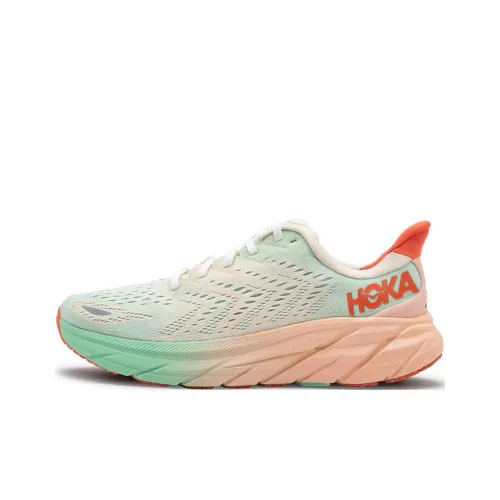 HOKA ONE ONE Clifton 8 Slip-on Устойчивый к истиранию Низкий Топ Повседневные Беговые кроссовки Женские Розовый Зеленый