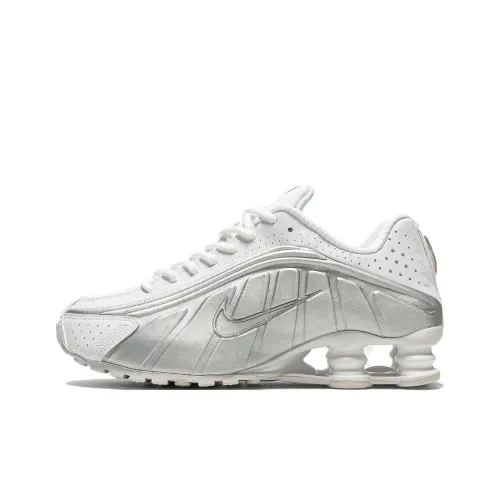 Nike Shox R4 Устойчивый к истиранию Низкий Топ Повседневные Городские Кроссовки для Коммутации и Бега Женские Белые Серебряные