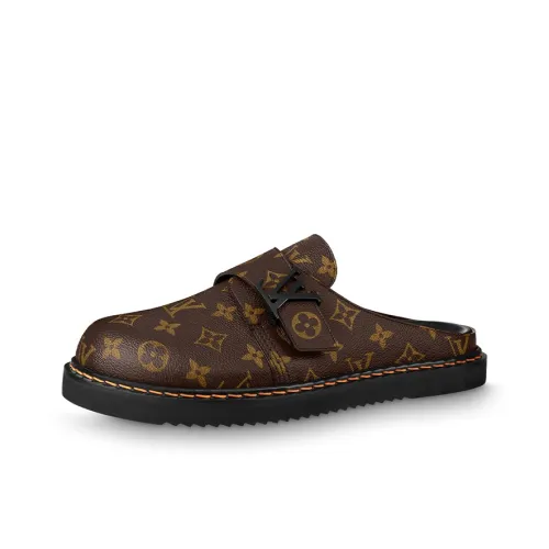 LOUIS VUITTON Easy Кожаные домашние тапочки для мужчин коричневые пэчворк