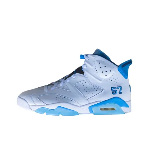 Jordan Air Jordan 6 'UNC Champions' PE Противоскользящие Высокие Топы Винтажные Баскетбольные Кроссовки Мужские Белые и Синие