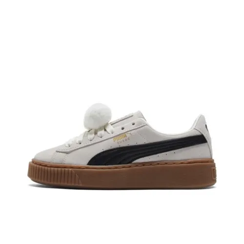 PUMA Suede Platform Slip-Resistant Abrasion-Resistant Low Top Skateboard Shoes Women's Beige White Black PUMA Suede Platform Slip-Resistant Abrasion-Resistant Низкие Кроссовки для Скейтбординга Женские Бежевые Белые Черные